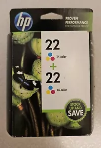 (2 Pack) New Genuine HP 22 Tri-Color Ink Cartridge Sealed in Box EXP Oct 2014 - Picture 1 of 3