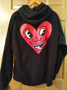 RAR Keith Haring Herren Gr. L Heart Art Grafik Pullover Schwarz Hoodie Pop - Bild 1 von 8