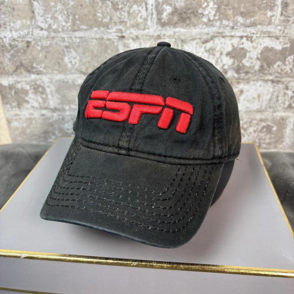 ESPN Hat Cap Strap Back Mens One Size Black Red Embroidered Dad Cap Baseball - Image 1 of 4