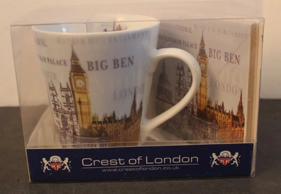 Conjunto de lembranças de caneca Crest of London projetado da Inglaterra novo na caixa!! - Imagem 1 de 4