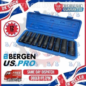 US PRO 12PT 10 STCK. 1/2 ZOLL ANTRIEB TIEFE SCHLAGKRAFT LANGE REICHWEITE METRISCH STECKSCHLÜSSELSATZ 10 MM-24 MM - Bild 1 von 4