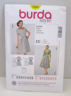 Burda Style 7084 Dirndl Dress w/ Detachable Apron Misses' 10-24 Pattern Uncut - Image 1 of 2