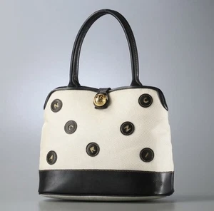 Vintage Nina Ricci Logo Design Leather Switching Handbag White×Black - Picture 1 of 15