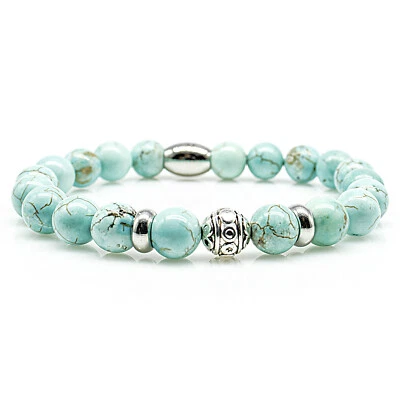 Türkis Armband Bracelet Perlenarmband Beads Kugel 8mm Edelstahl Perlen - Bild 1 von 2