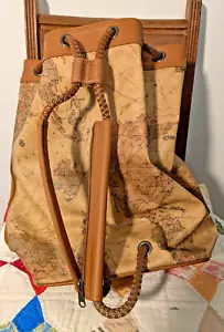 Zaino da viaggio Euro Pac marrone chiaro stampa mappa ecopelle XL vacanza viaggio volo - Foto 1 di 4