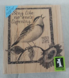 Susan Winget bird on sunflower block hand stamp by Inkadinkado (60-00667, 2011) - Picture 1 of 11