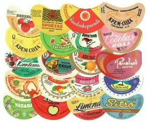 20 Authentic Soviet Soft Drinks Lemonade Bottle Labels Russia Latvia Lithuania - Picture 1 of 1
