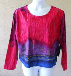 Phool Cropped Tee Sequins Beads Boho Top Size 1X Size 16/18 - Picture 1 of 7