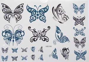 Temporäre Körper Tattoo Blätter "Schmetterlinge" - verschiedene schwarz/blau Schmetterling #169 - Bild 1 von 3