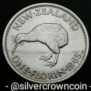 New Zealand One Florin 1965. KM#28.2. Two Shillings coin. Kiwi Bird Elizabeth II - Picture 1 of 7