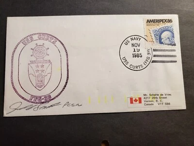 Frigate USS CURTS FFG-38 Naval Cover 1985 SIGNED Cachet - Image 1 of 2