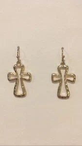 Cross Earrings Dangle Costume Jewelry Gold - Picture 1 of 1