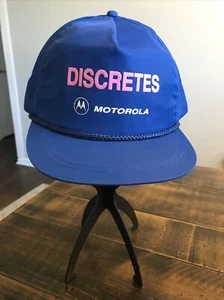 Motorola phone company vintage rope trucker hat Discretes blue pink - Picture 1 of 7