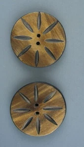LARGE CARVED HORN BUTTON - SET OF 2 - Picture 1 of 4