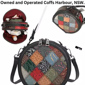 Multi Colour Genuine Italian Leather Cross Body Shoulder Round Handbag Bag - Picture 1 of 9