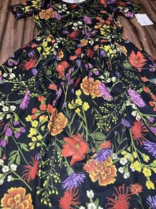 NEW LuLaRoe Black Gold Green Marigolds Pansy Peony Amelia Pleat Large 14/16 🦄 - Picture 1 of 12