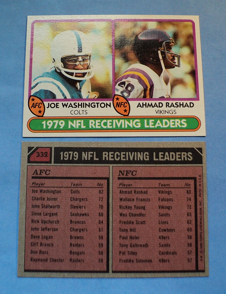 1980  Topps #332 1979 Receiving Leaders Joe Washington Ahmad Rashad Vikings - Image 1 of 1