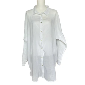 Camicia donna Primark tg XL bianca manica lunga bottoni davanti copricostume cotone garza - Foto 1 di 8
