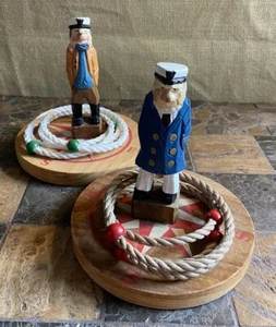 Handgeschnitztes Holz nautische Figuren Piratenmatrosen Kapitän Ring Werfen Spiel - Bild 1 von 17