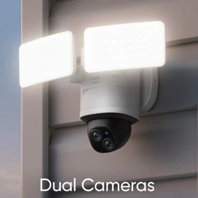 eufy Security Floodlight Camera E340 Wired 3K PTZ Dual Camera Dual-Band Wi-Fi - Image 1 of 4