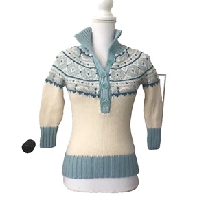 Vtg Banana Republic Sweater Size XS Blue Cream Fair Isle Italian Merino Wool Y2K - Picture 1 of 5