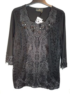 ALFREDO PAULY Bluse - gefüttert - Edelshirt - Gr. DE 44 schwarz - 3/4 Arm - NEU - Bild 1 von 12