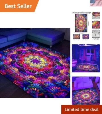 Alfombra de área Trippy Mandala negra clara, grande UV reactiva brillo en la oscuridad Boho N... Foto 1 de 4