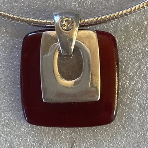 Modern Sterling Plated Pendant with Red Bakelite With Choker - Picture 1 of 5