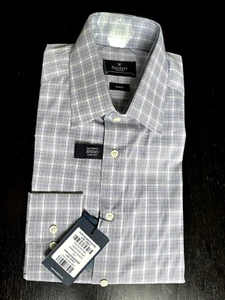 Hackett Shirt White Blue Grid Check Slim Fit 15.5 - Picture 1 of 6