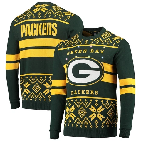 NFL Licensed Men's Green Bay Packers Green/Gold Light Up Ugly Sweater Cover