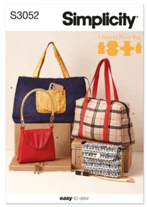 Simplicity Sewing Pattern 3052 Easy Tailored Bags Purse Satchel One Main Piece - Picture 1 of 7