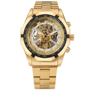 Reloj mecánico para hombre esqueleto automático relojes de pulsera correa de acero dorado regalo - Imagen 1 de 7