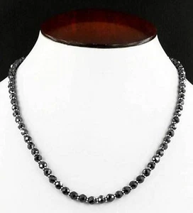 7 mm Black Diamond Round Faceted Beads 22" Necklace AAA-Quality For Gift - Picture 1 of 3