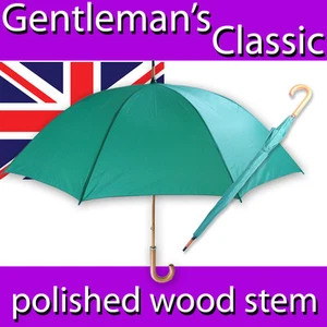 MENS LADIES CLASSIC RACING GREEN LARGE CANOPY UMBRELLA POLISHED WOOD SHAFT CROOK - Imagen 1 de 1