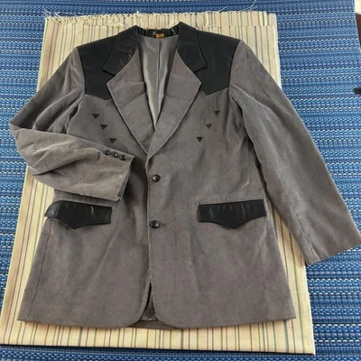VINTAGE Pioneer Wear Blazer Mens 44L Corduroy Western Leather USA Rockabilly - Image 1 of 4