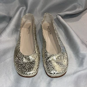 Taryn Oro Rosa Brillo Patrón Cuero Puntera Cuadrada Metálico Planos Talla 39 8 8.5 - Imagen 1 de 8