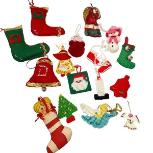 Vintage Christmas handmade ornament lot felt cross stitch metal hand sewn - Picture 1 of 17
