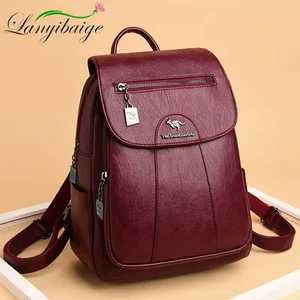 Womens Genuine Leather Backpack Soft Vintage Travel Bag Casual Shoulder Rucksack - Picture 1 of 15