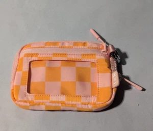 I&R WALLET w/ ID WINDOW ZIPPER POCKET ORANGE PINK CHECKERED NYLON - Picture 1 of 4