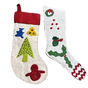 2 calze natalizie antiche vintage fatte a mano in feltro bianco 18” e 20” - Foto 1 di 5