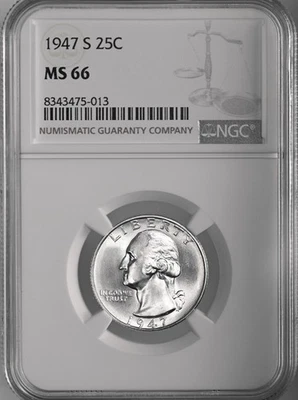 1947-S  25C WASHINGTON SILVER QUARTER "SAN FRANCISCO MINT" NGC MS66 #8343475-013 - Image 1 of 4