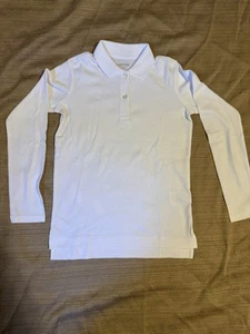 Unisex Lands End Long Sleeve Performance Polo School Uniform White L(6-7) - Picture 1 of 8