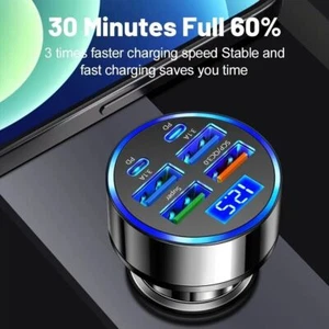 Chargeur Voiture avec QC3.0 Charge Rapide, Adaptateur Voiture Multifonctionnel 1 à 6 avec P - Photo 1 sur 9
