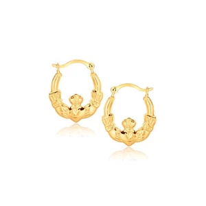 Pendientes de aro delicados de oro amarillo de 10 K para mujer diseño vintage con bloqueo a presión de 0,63 - Imagen 1 de 2