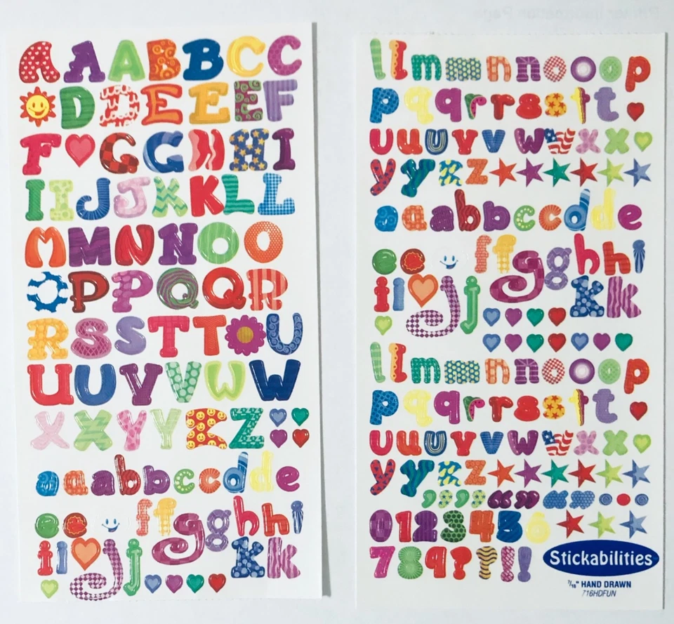 Two sheets Fun Patterned Numbers Letters Alphabet Scrapbook Craft Stickers - Image 1 of 1