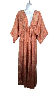 Revolve RAGA floral print deep plunge neck kimono sleeve maxi satin dress pink s - Picture 1 of 12