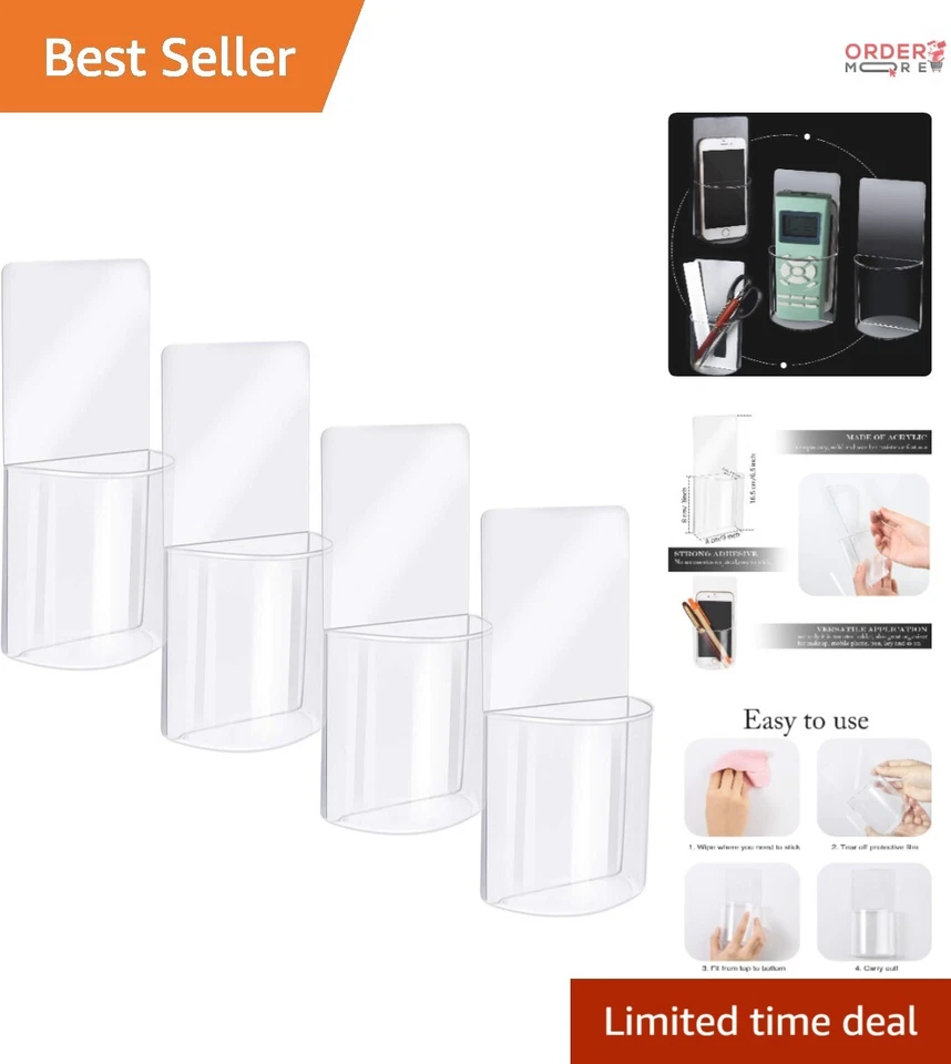 Boao 4 Pieces Wall Mount Remote Control Holder Self Adhesive Pen Clear