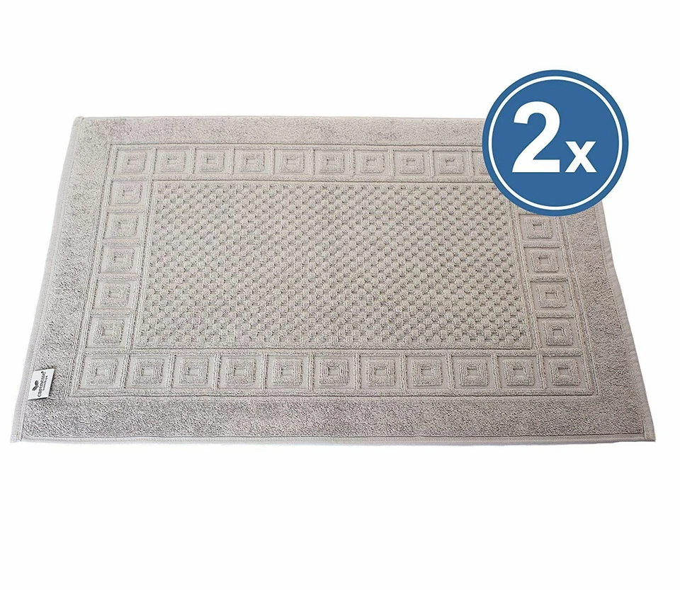2 x Badvorleger Duschmatte 50x70 cm grau 100% BW Griechenbordüre & Waffelmuster  - Bild 1 von 4
