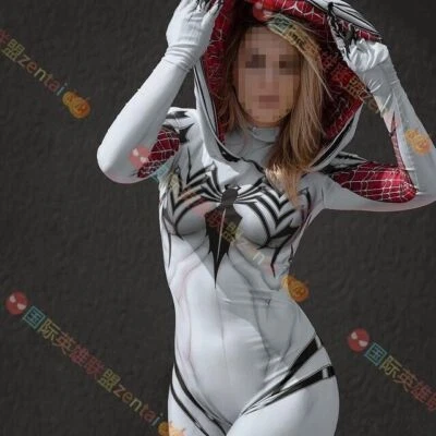White Spider-Women Gwen Stacy Jumpsuit Venom Bodysuit Cosplay Halloween Costume  - Image 1 of 4