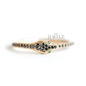 14K Gold Schwarz VS/F-G Diamant-Smaragd Edelstein Schlange Design Ring - Bild 1 von 8